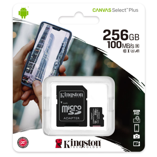 Kingston 256GB Canvas Select Plus MicroSD Memory Card 100R A1 C10 Card With Adapter