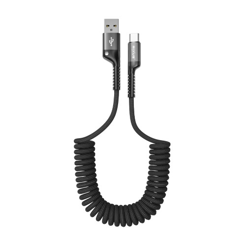 Rixus RXUC17AC Retractable Spring Cable USB-A to Type-C Black