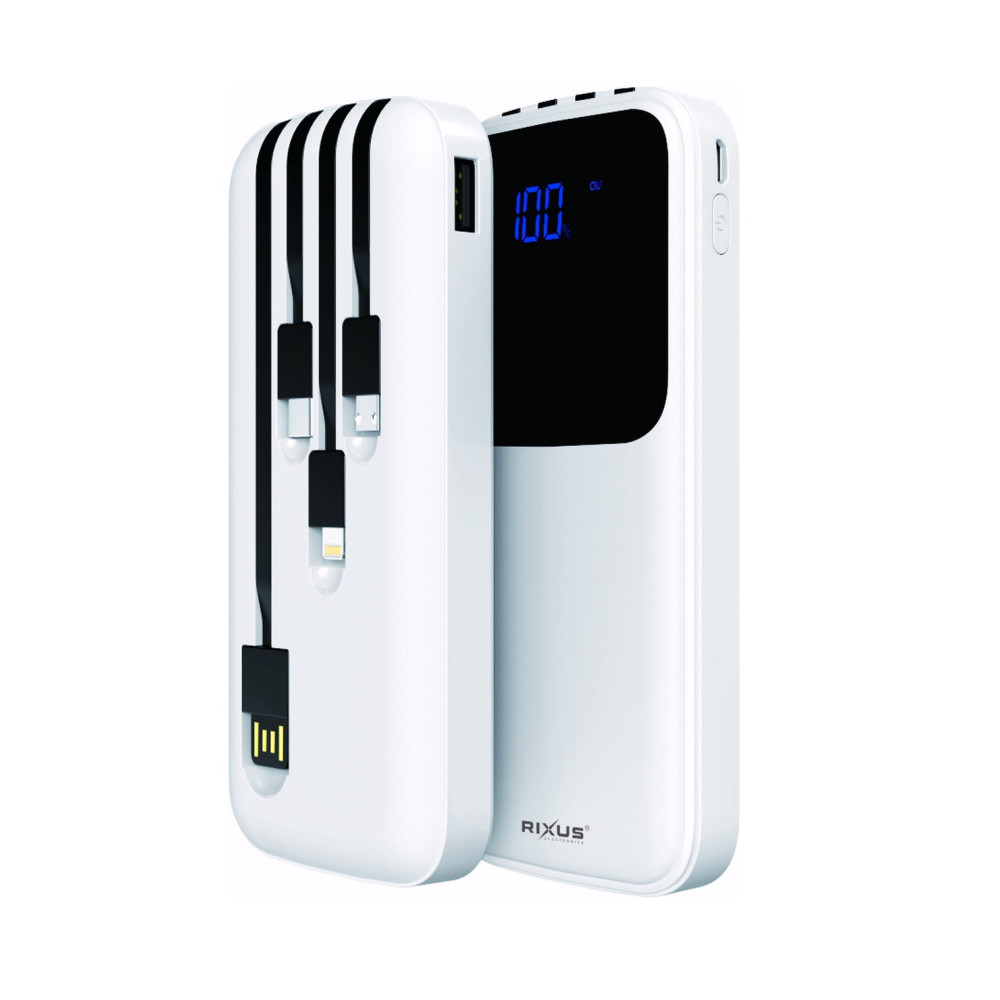 Rixus Power Bank 10000 mAh with 4 build in cables RXPB36 - White