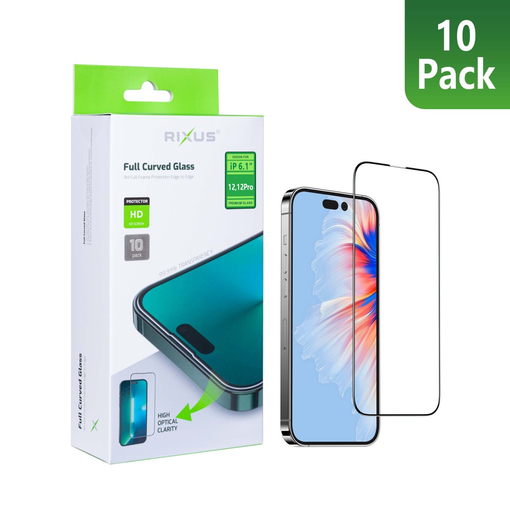 Rixus Clear HD Full Curved Edge Tempered Glass For iPhone 12,12 Pro (10-Pack)
