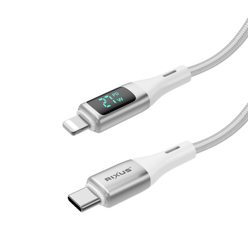 Rixus Braided USB-C To Lightning Cable With LED Display RXUC29L - White