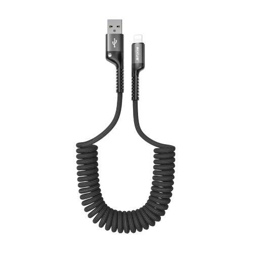 Rixus RXUC17AL Retractable Spring Cable USB-A To Lightning Black