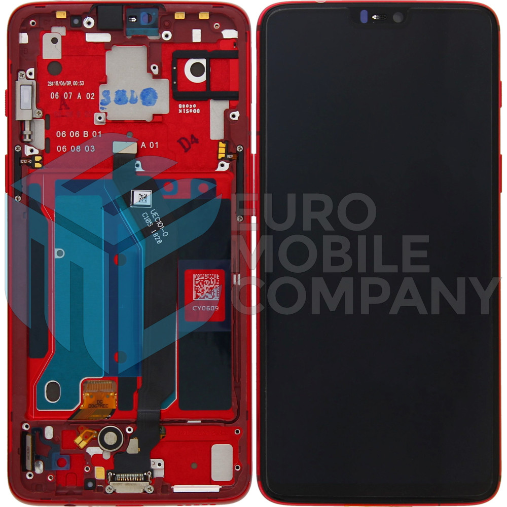 OnePlus 6 Display + Digitizer + Frame - Amber Red