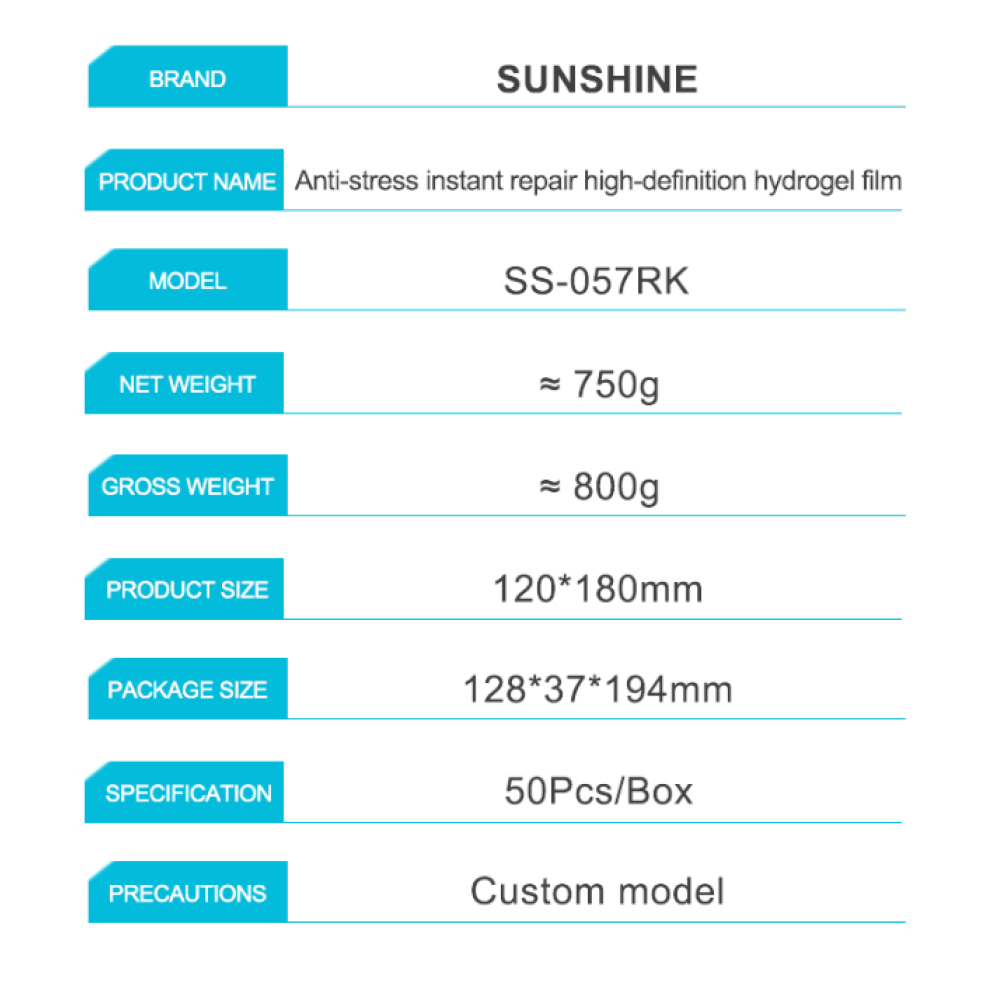Sunshine SS-057RK Anti-Stress Instant Repair HD Hydrogel Film (50pcs)